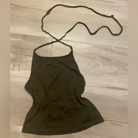 John Galt Olive Green Halter Top w/ looped string tie - Picture 1 of 3